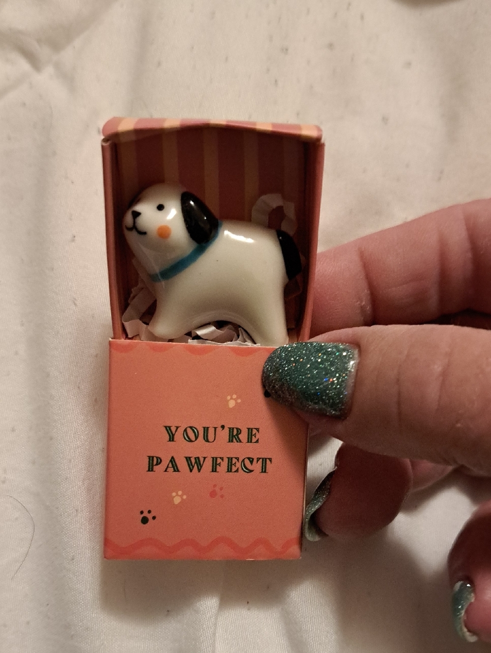 Dog Youre Pawfect Figurine in White and Black with Blue Collar